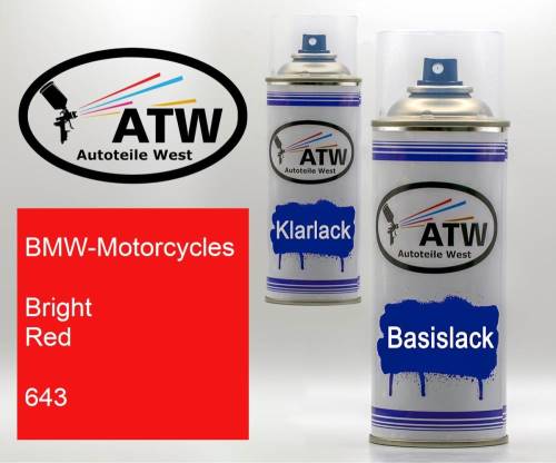 BMW-Motorcycles, Bright Red, 643: 400ml Sprühdose + 400ml Klarlack - Set, von ATW Autoteile West.